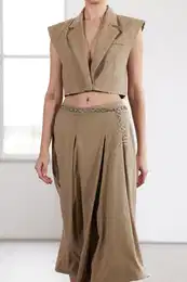 Limited Edition Mink Fabric Pleated Midi Length Woven Skirt