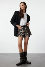 Multicolored Animal Leopard Patterned Woven Shorts