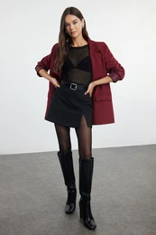 Claret Red Regular Lined Double Breasted Closure Woven Blazer Jacket