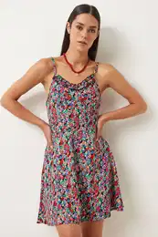 Happiness stanbul Women's Red Black Patterned Strappy Textured Knitted Dress