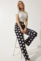 Happiness stanbul Women's Black Cream Patterned Soft Textured Knitted Pajamas