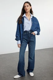 Dark Blue High Waist Wide Leg Jeans