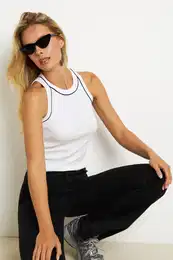 Women's White Barbell Neck Camisole Blouse