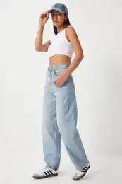 Happiness stanbul Women's Medium Blue Medium Waist Loose Baggy Jean