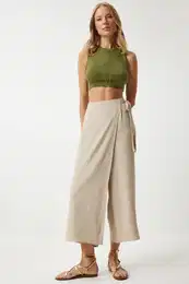 Happiness stanbul Women's Cream Skirt Look Ayrobin Shalwar Trousers