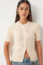 Happiness stanbul Women's Cream Openwork Seasonal Knitwear Cardigan