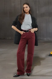 Claret Red High Waist Wide Leg Jeans