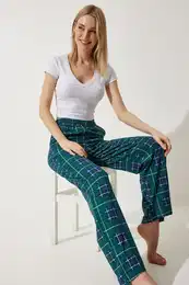Happiness stanbul Women's Dark Green Patterned Soft Textured Knitted Pajamas