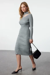Anthracite Midi Knitwear Polo Neck Dress
