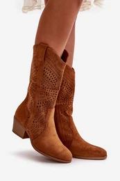 Lace-Up Women's Cowboy Boots with Heel Camel Iceda