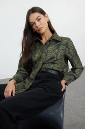 Snake Patterned Satin Woven Shirt