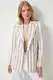 Happiness stanbul Women's Brown Bone Striped Padded Linen Blend Blazer Jacket