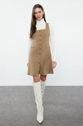 Mink Square Collar Polyviscon Fabric Lined Mini Woven Jacket Dress