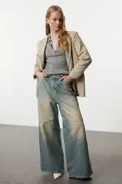 Blue Pale Effect Vintage Stitching Detailed High Waist Mega Baggy Jeans