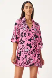 Happiness stanbul Women's Pink Patterned Summer Viscose Wrap Dress