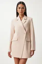 Happiness stanbul Women's Cream Double Breasted Collar Boyfriend Dress Jacket