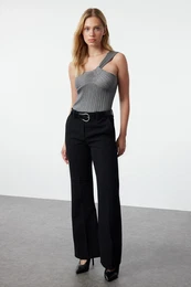 Anthracite Premium Quality Strapless Detailed Knitwear Thin Blouse