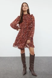 Camel Floral Woven Winter Dress
