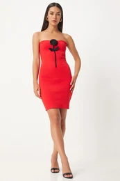 Happiness stanbul Women's Red Rose Detailed Mini Summer Knitwear Dress