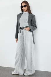 Grey High Waist Extra Wide Leg Palazzo Jeans