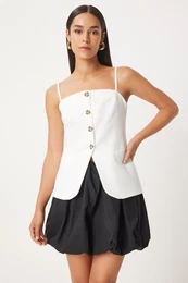 Happiness stanbul Women's White Strappy Woven Vest