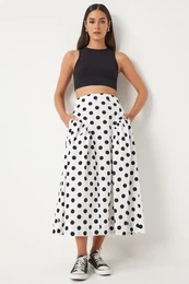 Happiness stanbul Women's White Polka Dot Summer Poplin Skirt