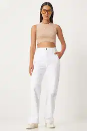 Happiness stanbul Women's White Wide Leg High Waist Jeans
