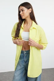 Dark Yellow Single Pocket Boyfriend/Wide Fit Cotton Woven Shirt