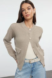 Mink Crew Neck Jacket Look Knitwear Cardigan