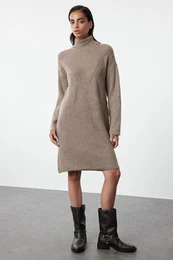Mink Mini Knitwear Stand Collar Soft Textured Sweater Dress
