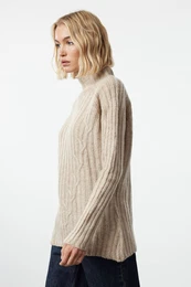 Beige Soft Texture Knit Detailed Stand Collar Seamless Knitwear Sweater