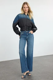Blue Normal Waist Wide Leg Jeans