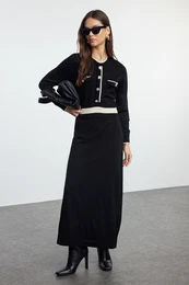 Black Buttoned Knit Dress