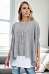 81734 Knitwear Womens Poncho-GREY