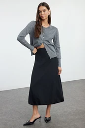 Black Basic Hem Balloon Maxi Length Woven Skirt
