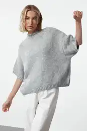 Gray Wide Pattern Soft Texture Knitted Sweater