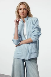 Blue Soft Texture Basic Knitwear Cardigan