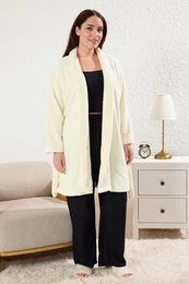 Curve Ecru Wellsoft/Plush Belted Short Dressing Gown