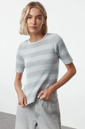 Gray Color Block Knitwear Blouse