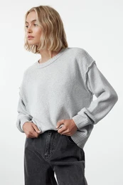 Gray More Sustainable Wide Pattern Basic Knit Sweater