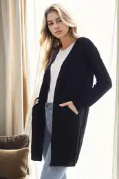 99224 Kangaroo Pocket Knitwear Cardigan-BLACK