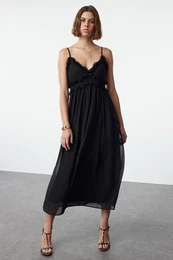 Black A-line Maxi Woven Dress