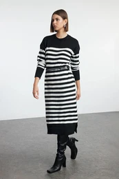 Black Striped Maxi Knit Soft Texture Dress