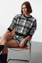Black Geometric Patterned Knitwear Bottom-Top Set