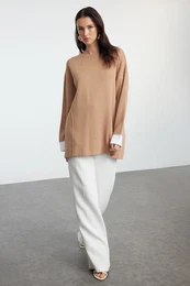 Light Brown Shirt Detailed Knitwear Sweater