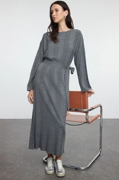 Anthracite Wide Ribbed Knit Dress