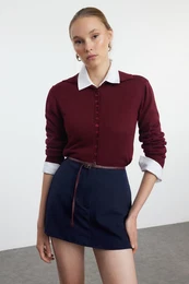 Navy Blue Belted Mini Woven Skirt Look Shorts