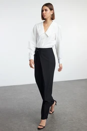 Black Cross Closure Detailed Wide Leg/Wide Leg Woven Fabric Trousers