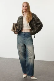 Blue Faded Effect Vintage Low Waist Skater Jeans