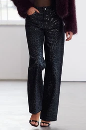 Limited Edition Multicolor Leopard Foil Printed High Waist Wide Leg Jeans